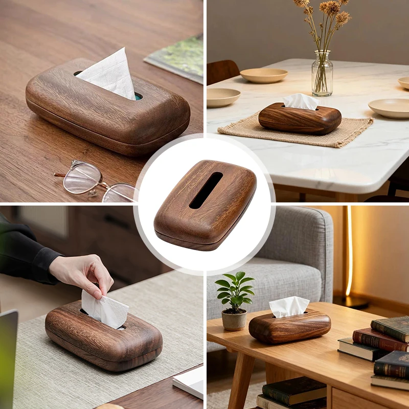 

Walnut Wood Tissue Box Cover Natural Wooden Desktop Tissue Holder for Office Bedside & Kitchen Decorative Storage Case