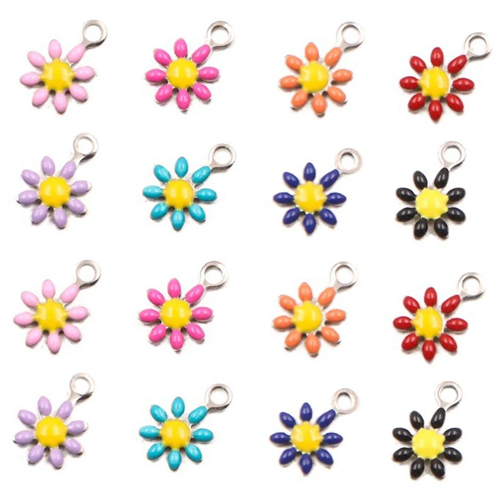 20pcs/Lot Stainless Steel Colorful Pendant Enamel Flower Charm Pendant DIY for Earrings Necklace Bracelet Jewelry Making Crafts