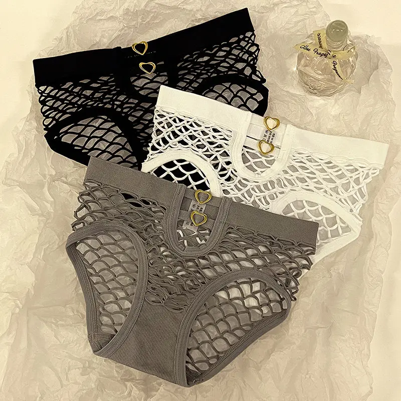 3Pcs Sexy Underwear Women Hot Mid Waist Panties Hollow Out Cotton Crotch Antibacterial Charming Briefs Lingerie Sexy De Femmes