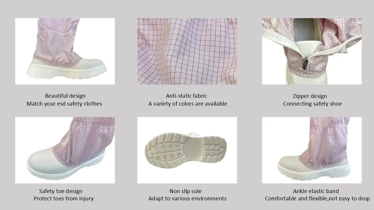 Wholesale Price Customized Logo Dust Proof Anti-slip Polyester Esd Booties Antistatic Steel Toe Work Safety Boots