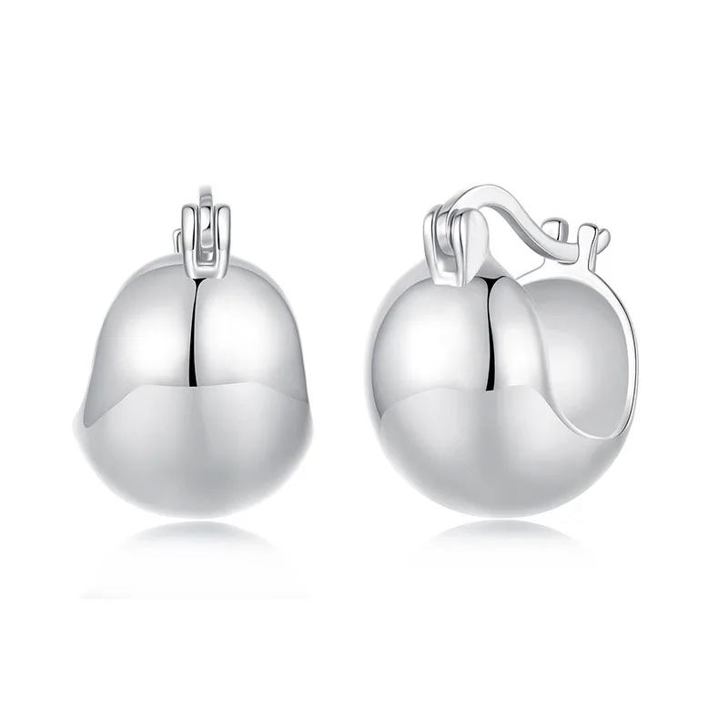 

Solid S925 Silver Earrings Women Smooth Hoop Earrings Stamp S925
