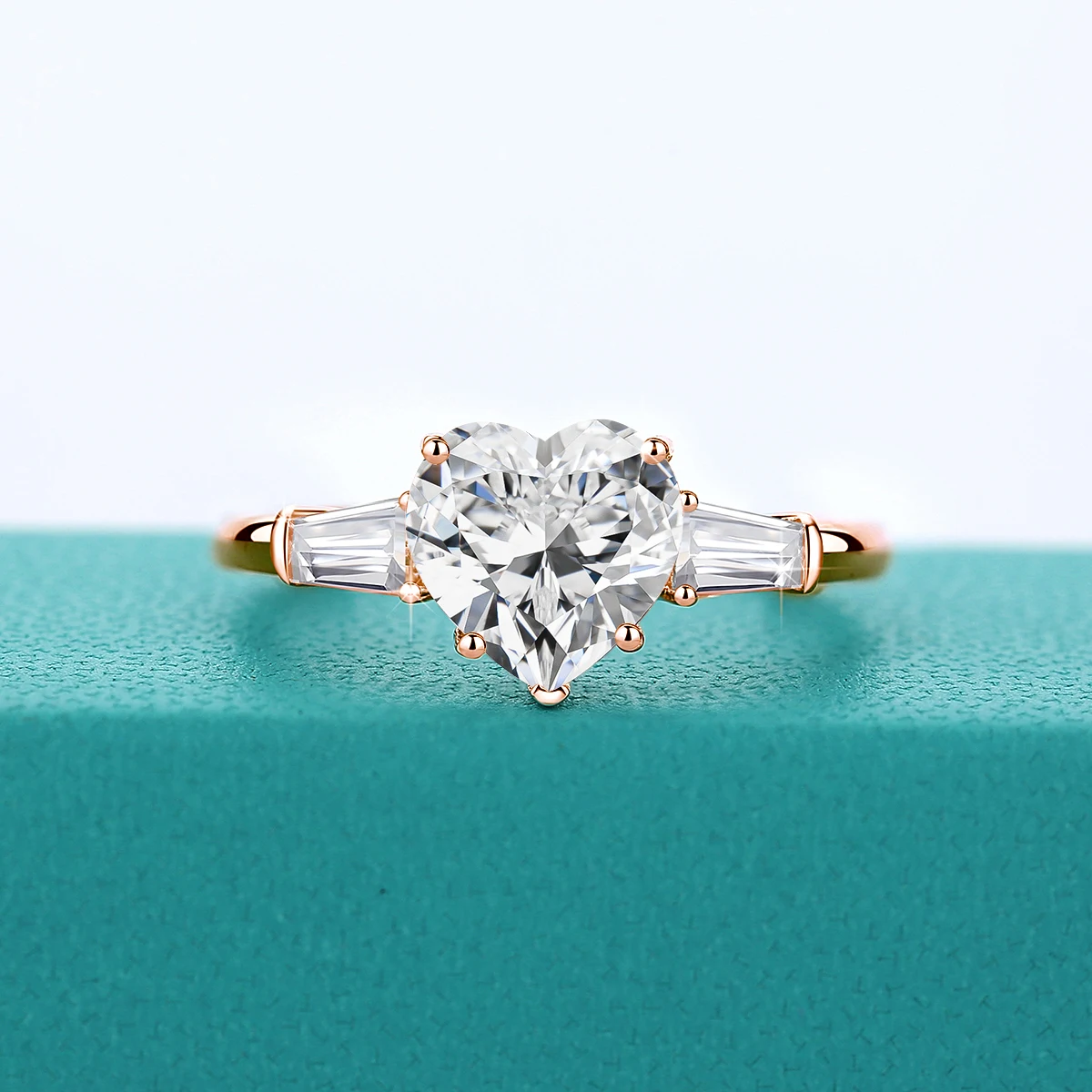 SDOOU S925 فضة مويسانيتي خاتم الحب القلب 2ct 3 حجر للنساء المشاركة وعد الزفاف غرامة مجوهرات هدية مشرقة