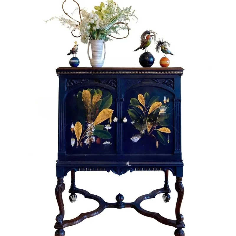 

Ретро-шкаф из массива дерева с резьбой в виде цветов, декоративный шкаф для прихожей, гостиной, с отделкой под покраску