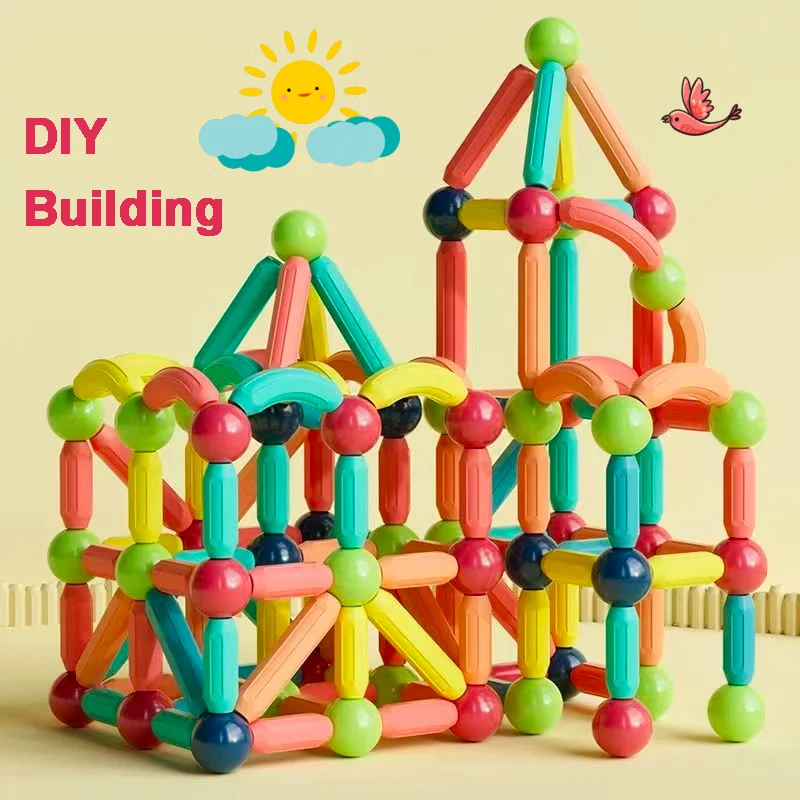 Magnetyczne klocki konstrukcyjne DIY dla dzieci, magnetyczne paski i pręty do budowania, zabawki edukacyjne Montessori dla dzieci, prezenty.
