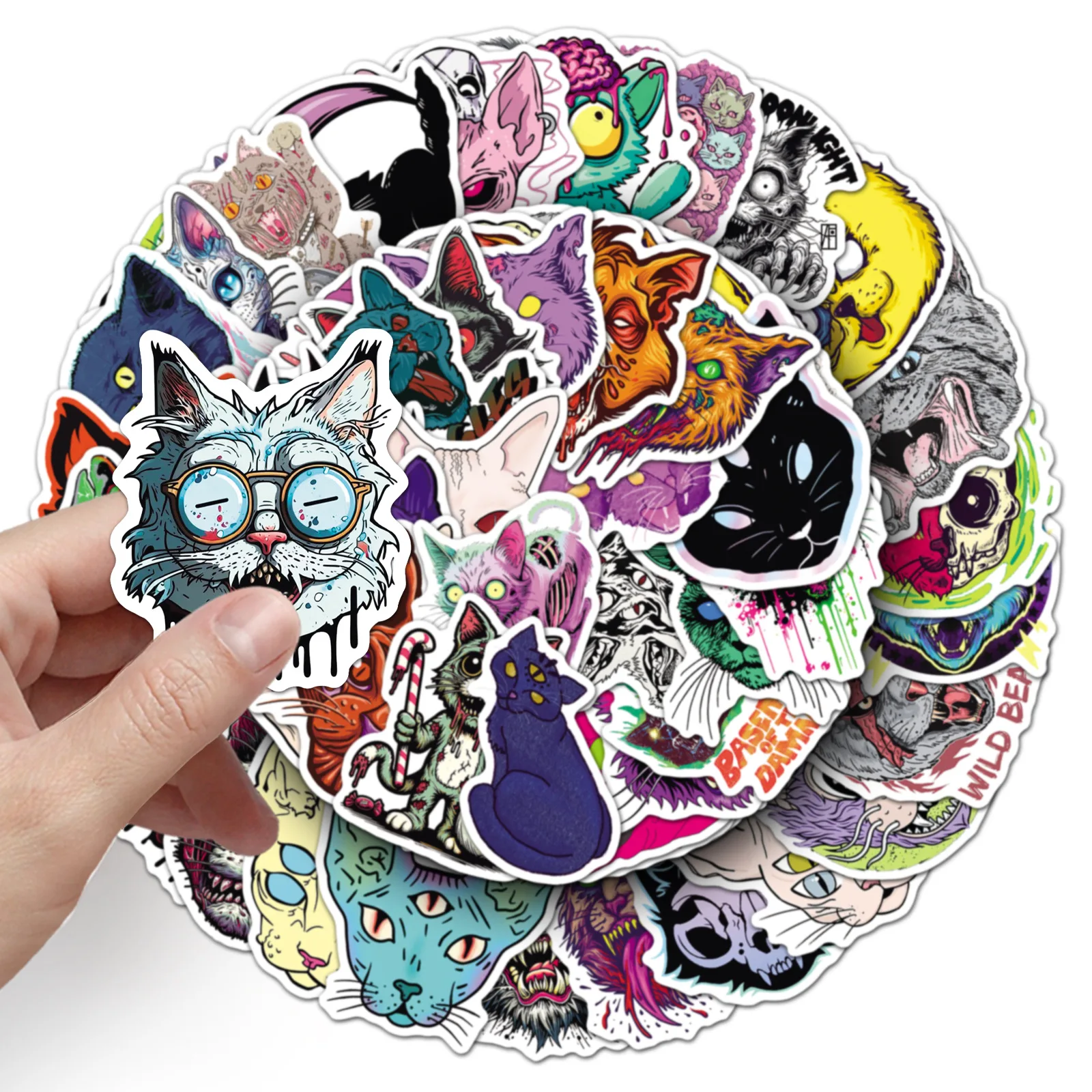 

50PCS Gothic Style Cat Cool DIY Stickers Horror Creative Decorative Decorative for Refrigerator Scrapbook Water Cup Phone Case