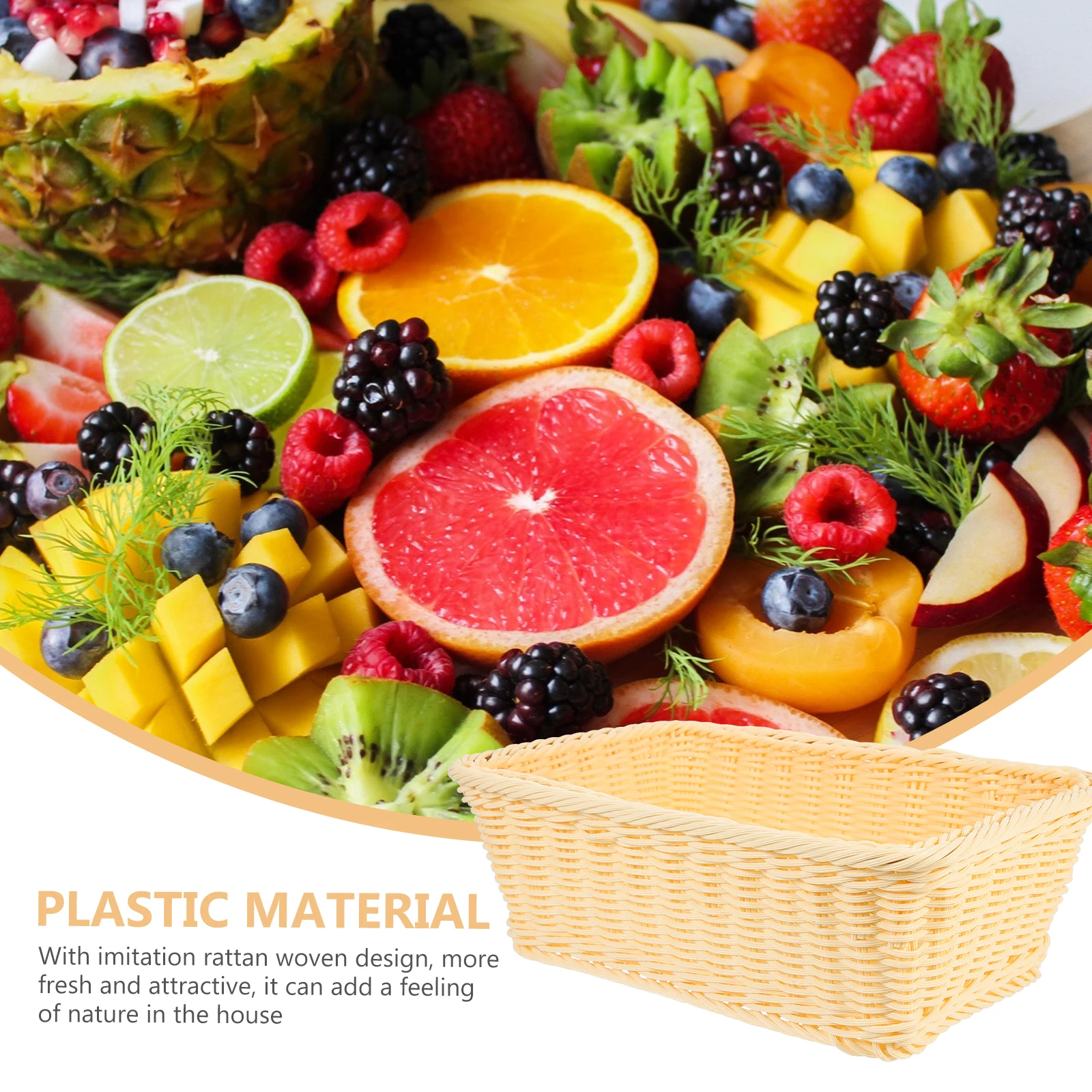 

Plastic Rattan Woven Bread Tabletop Fruit Storage Creative Kitchen Sundries Organizer Basket Imitation Woven Basket