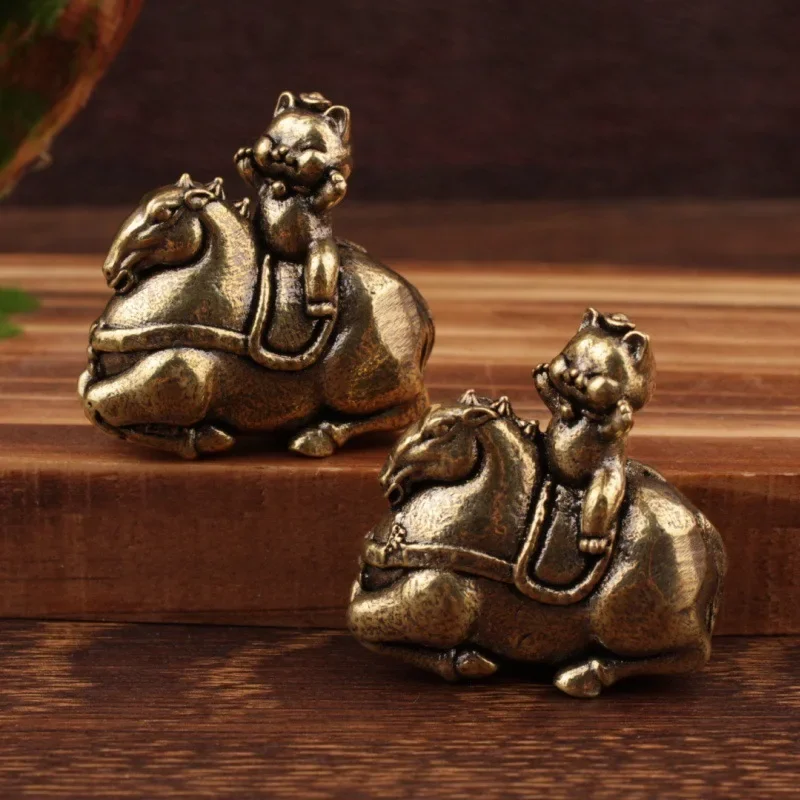 1/2Pcs pony small ornament small copper creative handicraft Chinese ornament brass riding cat