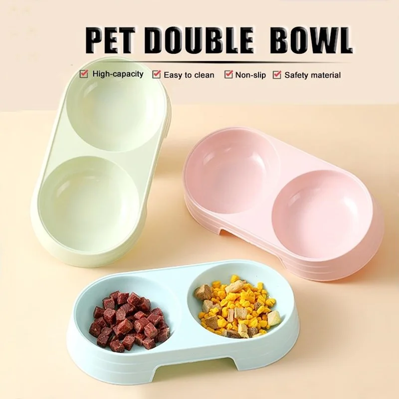 Pet Double Bowl Plastic Kitten Dog Food Drinking Tray Feeder Cat Feeding Pet Supplies Accessories Dog Accessories Pet Bowl