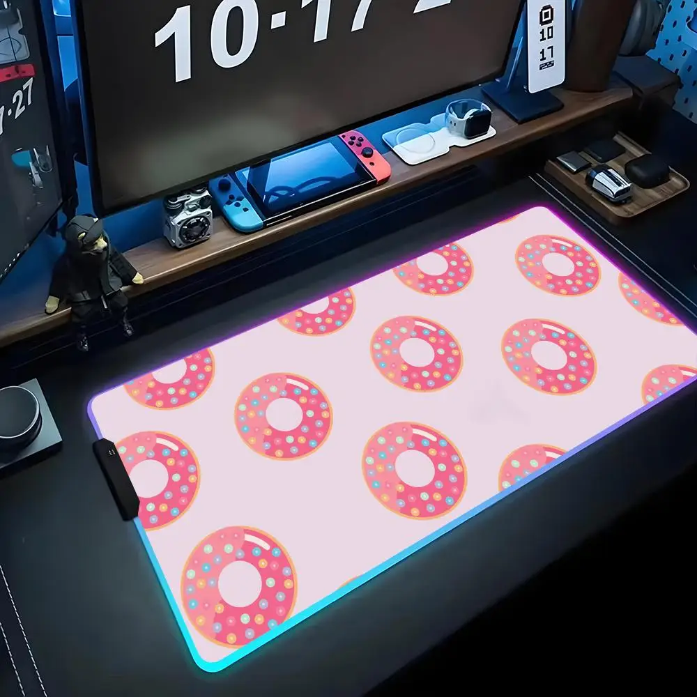 

delicious donut art Mouse Pad RGB Gaming Mousepad Big LED Pad PC Desk Mat Luminous Mouse Pad Large Keyboard Mats Table Rug With
