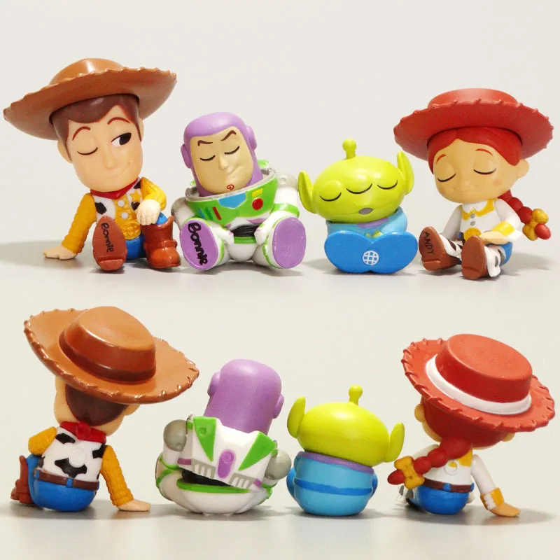 4pcs/set Disney Toy Story Characters Woody Buzz Lightyear Jessie Cartoon Mini Model Toy Desk Decoration Ornament Kids Gift