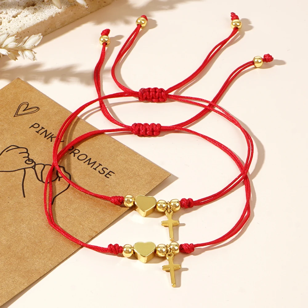 1pc/2pcs PINKY PROMISE Valentine's Day card 4mm copper beads copper heart bracelet two-piece set view 2
