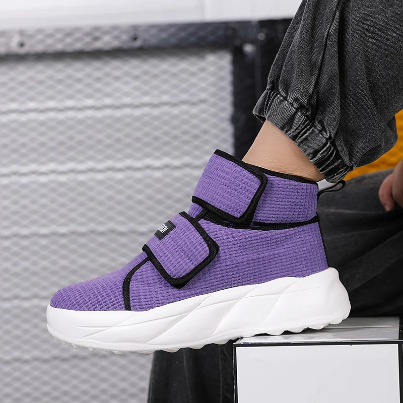 High-top Fashion Buckle Trendy Shoes Purple New Men Casual Shoes Comfortable Outdoor Wear-resistant Outsole Man Short Boots