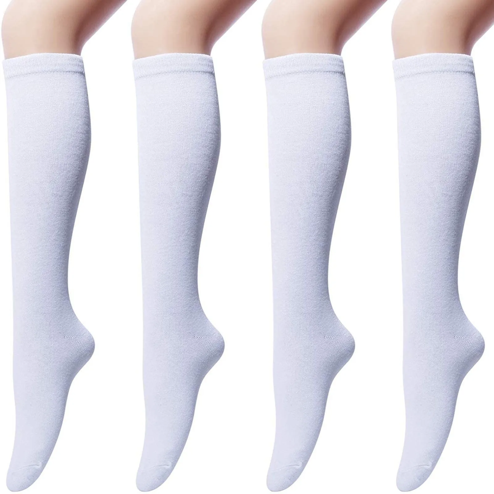 4 Pairs Women's Black and White Basic Knee High Socks Casual and Versatile Socks Anime Lolita Holiday Cosplay Accessories