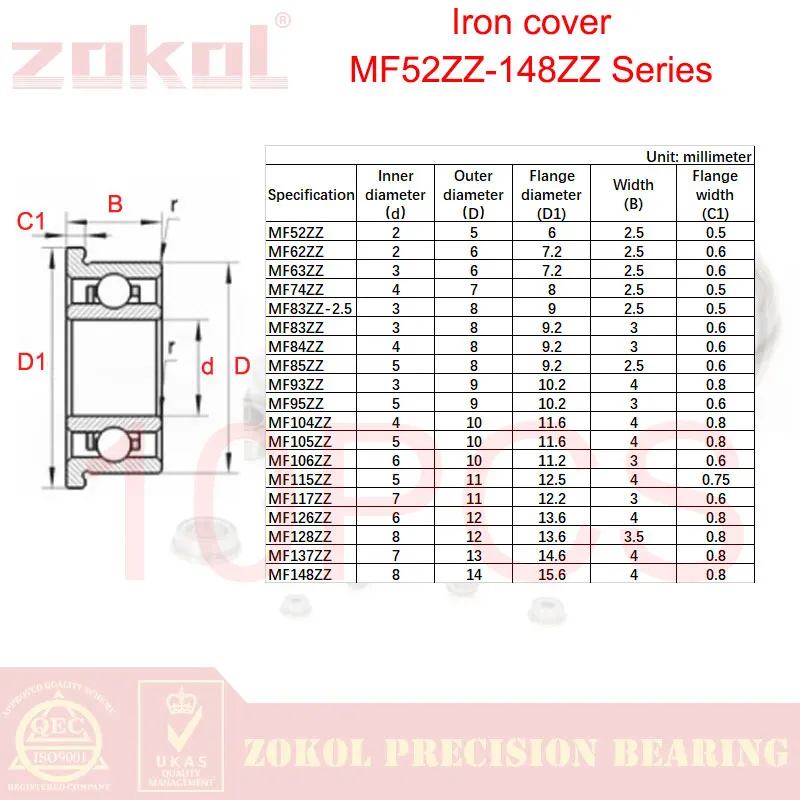 5/200Pcs/Lot MF52 MF63z MF74 MF83 MF84 MF85 MF93 MF95 MF105 MF115 MF126zz MF128 MF137 MF148 ZZ Z Deep Groove Ball Flange Bearing