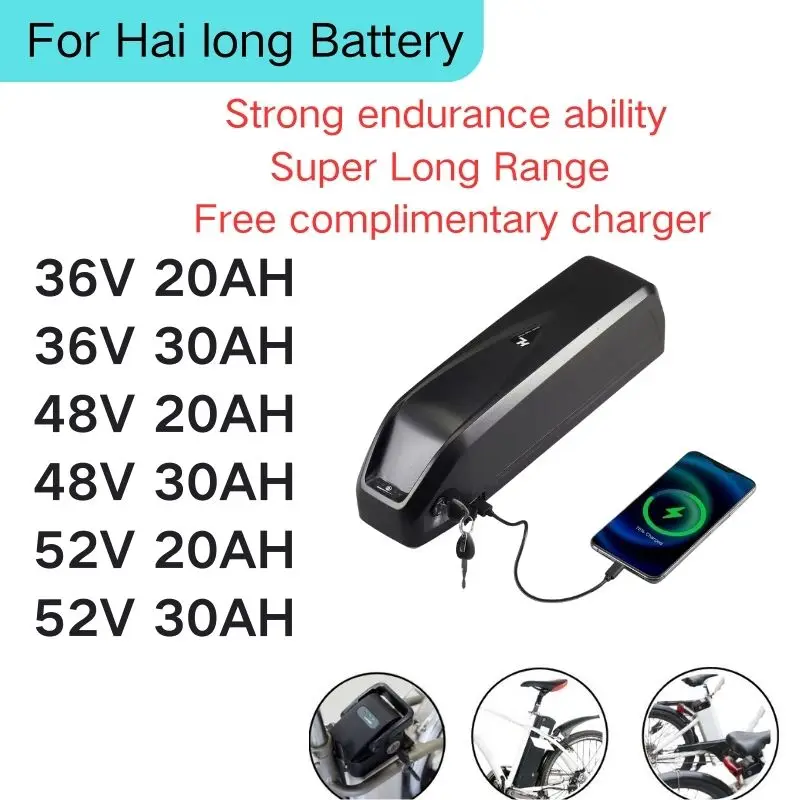 

Original Battery for Hailong Battery 48V 36V 52V 20Ah 30Ah for Bafang BBS02 BBS03 BBSHD Motor Hailong Battery 36V Hailong 48V