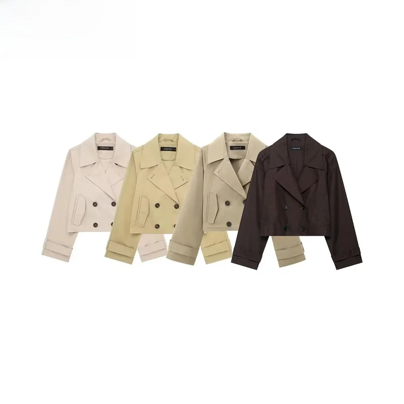 

ZBZR Autumn New Women's Classic Long Sve ort Coat Zipper Double Flap Windbreaker French Sle Polyester Fiber Ladies Jaet