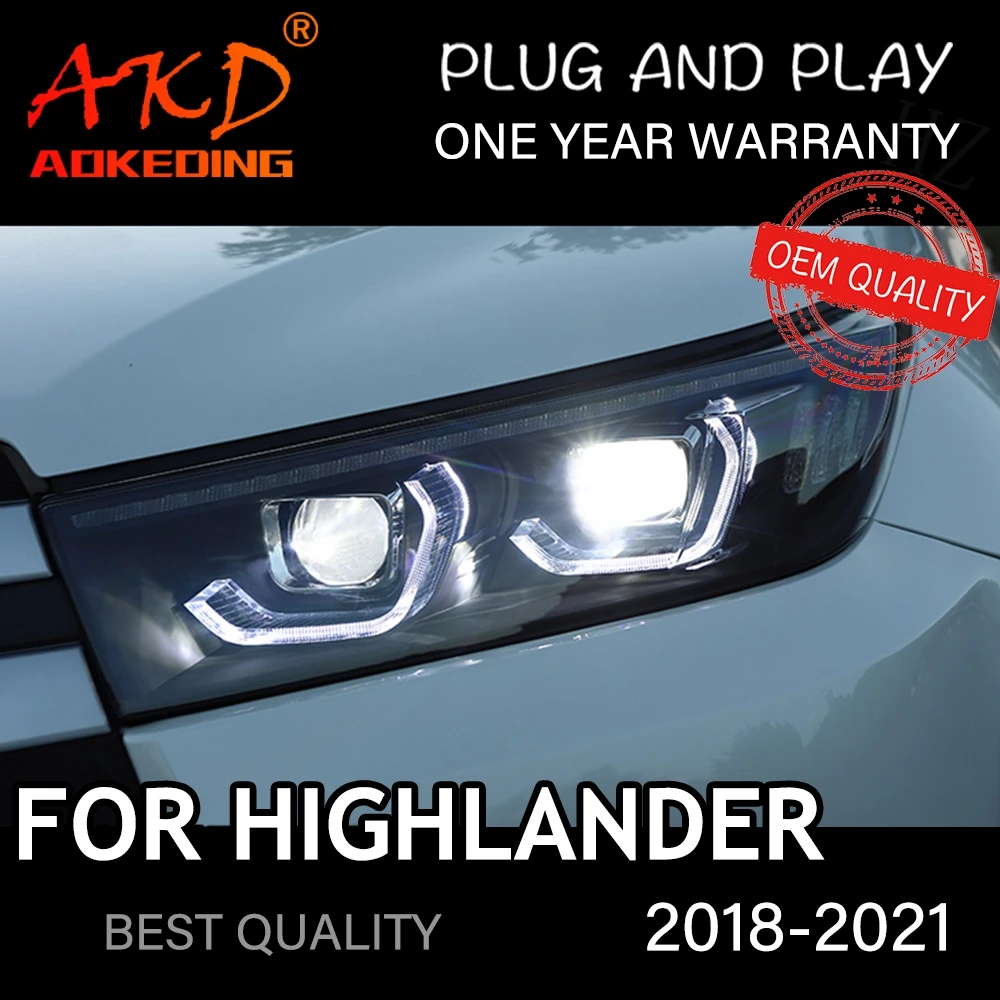 Headlights For Toyota Highlander 2018-2022 Car автомобильные товары 12V H7 LED DRL Hella Xenon Lens Hid Car Supplies Accessories