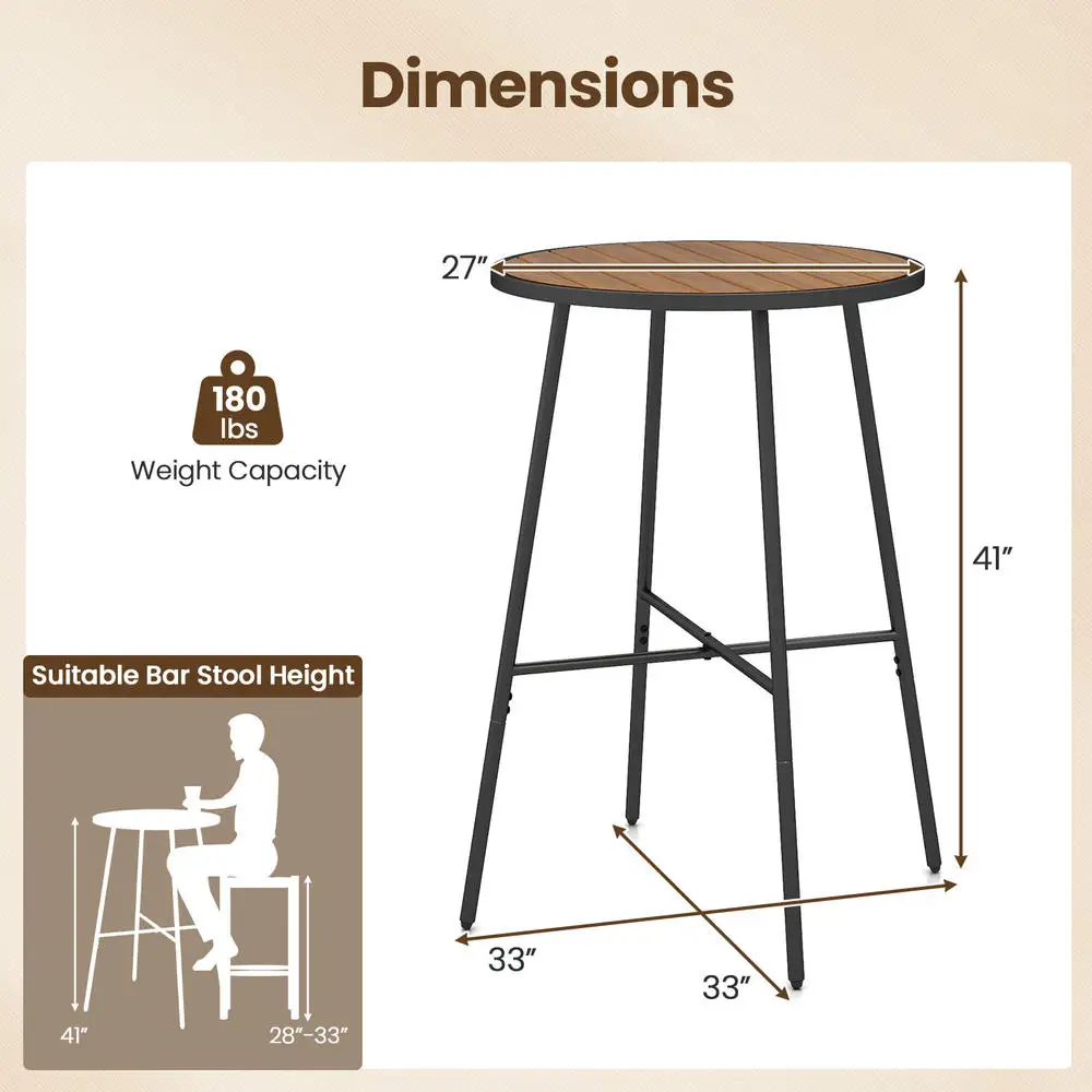 Single Bar Table 41 Inch Round Patio Table Pub Table Acacia Wood Top Metal Frame Bar Height For Balcony Garden Backyard Porch Brown Wood-Look