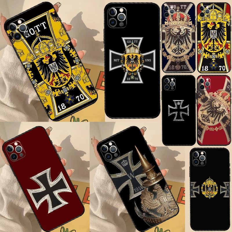 German 1870 Gott mit Uns Iron Cross Case For iPhone 11 12 13 14 15 16 Pro Max Cover For iPhone 13 12 Mini XR X XS Plus