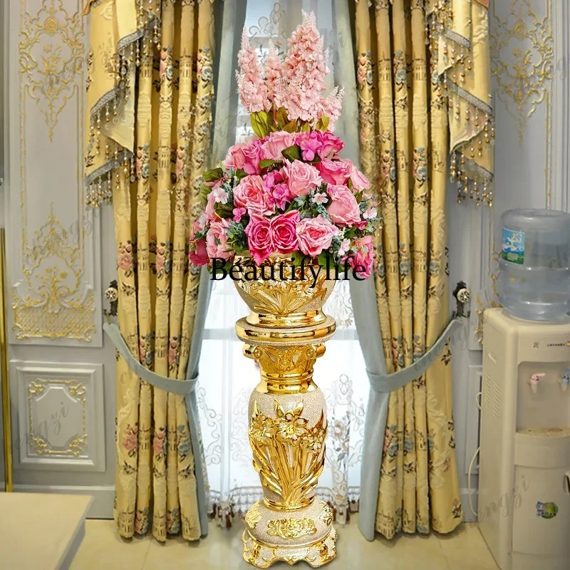 03 floor-to-ceiling large vase set European court retro Roman column living room porch home soft decoration flower arrangement