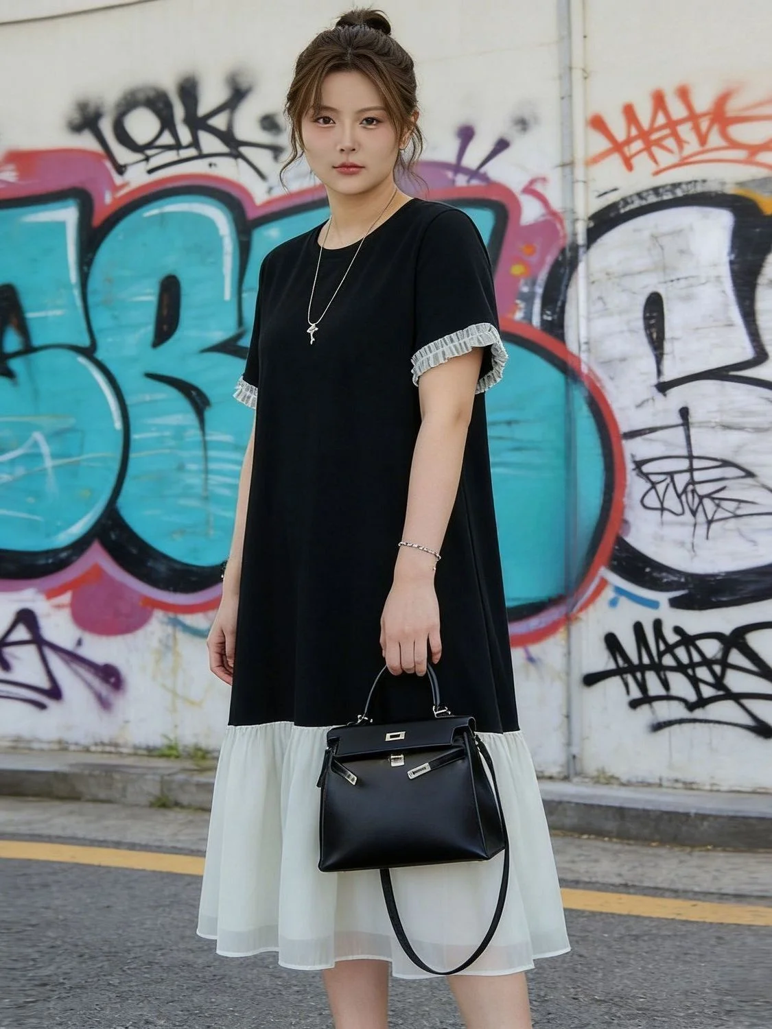 plus Size 300 Pounds Women's Short Sleeve round Neck T-Shirt Dress Summer Loose Commute Style Long Skirt Splice Casual Dress