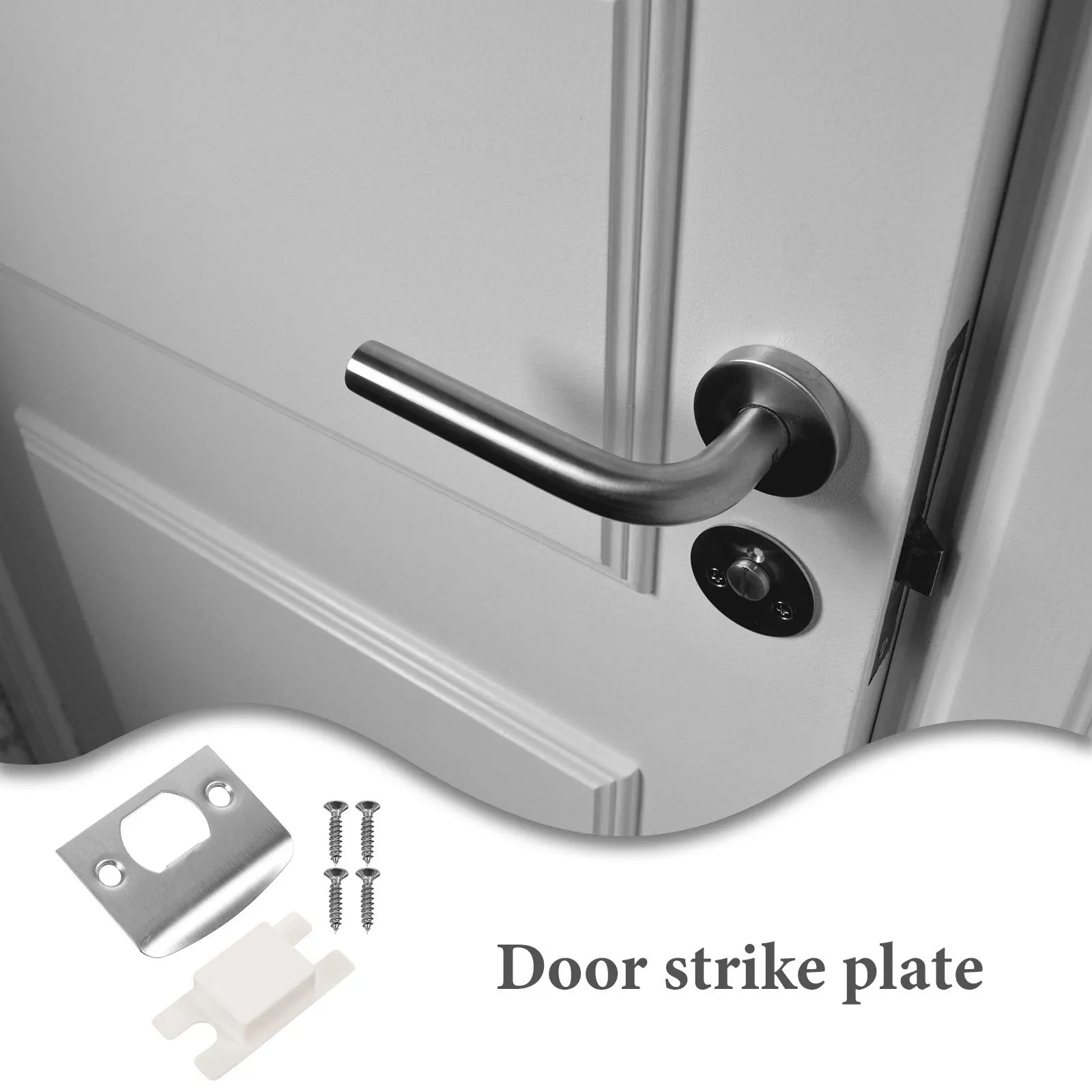 

4Sets Door Strike Plate Stainless Steel Door Latch Plates Easy Installation Durable Reinforcement Kit for Various Doors