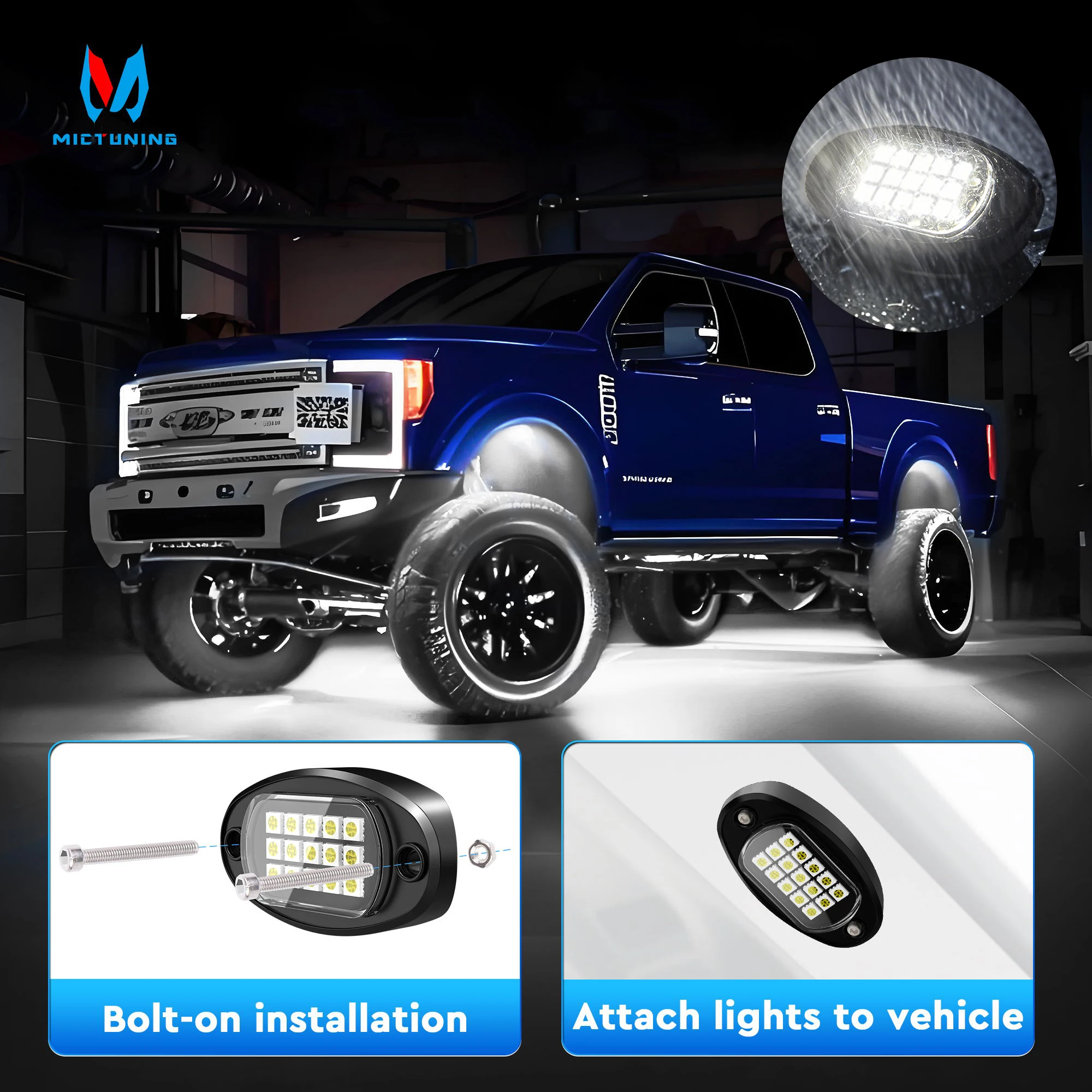 

12/16/20Pods Waterproof White LED Rock Light Kit – Plastic Single-Lamp Ultra-Bright Underbody Illumination Kit for Cars, Trucks