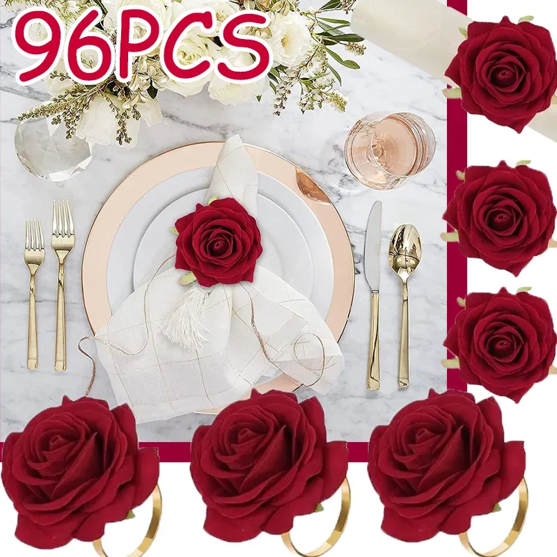 

96 шт. застежка для салфеток в виде розы, кольцо для салфеток с розовой и красной розой, свадьба, банкет ко Дню святого Валентина, украшение для вечеринки, Рождества, дня рождения