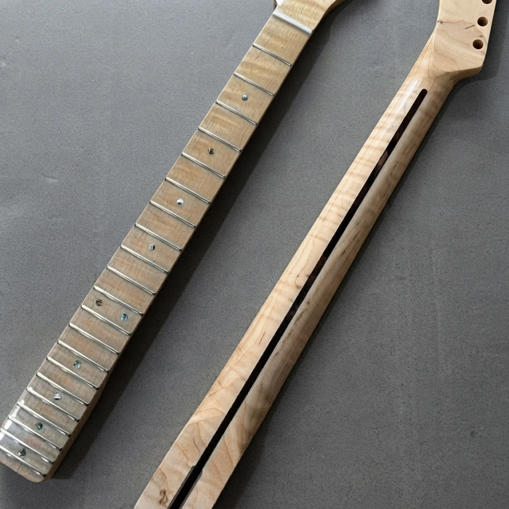 Flame Pattern Dual Action TL Electric Neck, Dark Fretboard, 21 Frets, Gloss Finish, Standard Scale, 56mm Heel Replacement