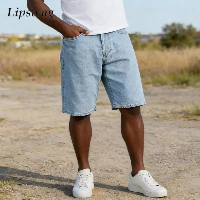

Vintage Mens Solid Color Denim Shorts 2026 Spring Summer Trendy Loose Straight Shorts Men Streetwear Outdoor Casual Jean Bottoms