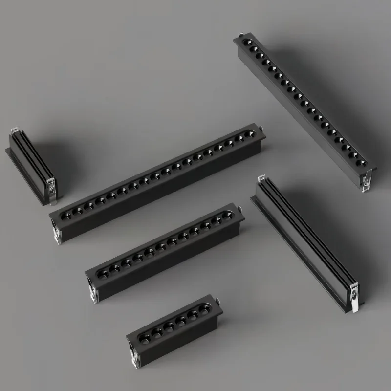 Embedded long strip spotlights for linear living room, without main light, anti-glare, minimalist focused spotlights