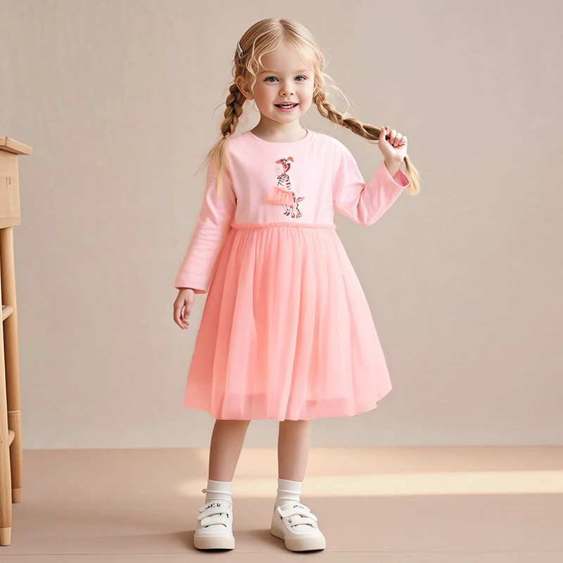 

Little maven Kids Costume Long Sleeves Baby Girls Mesh Party Dresses Cartoon Girls Rabbit Heat Transfer Girls Princess Dresses