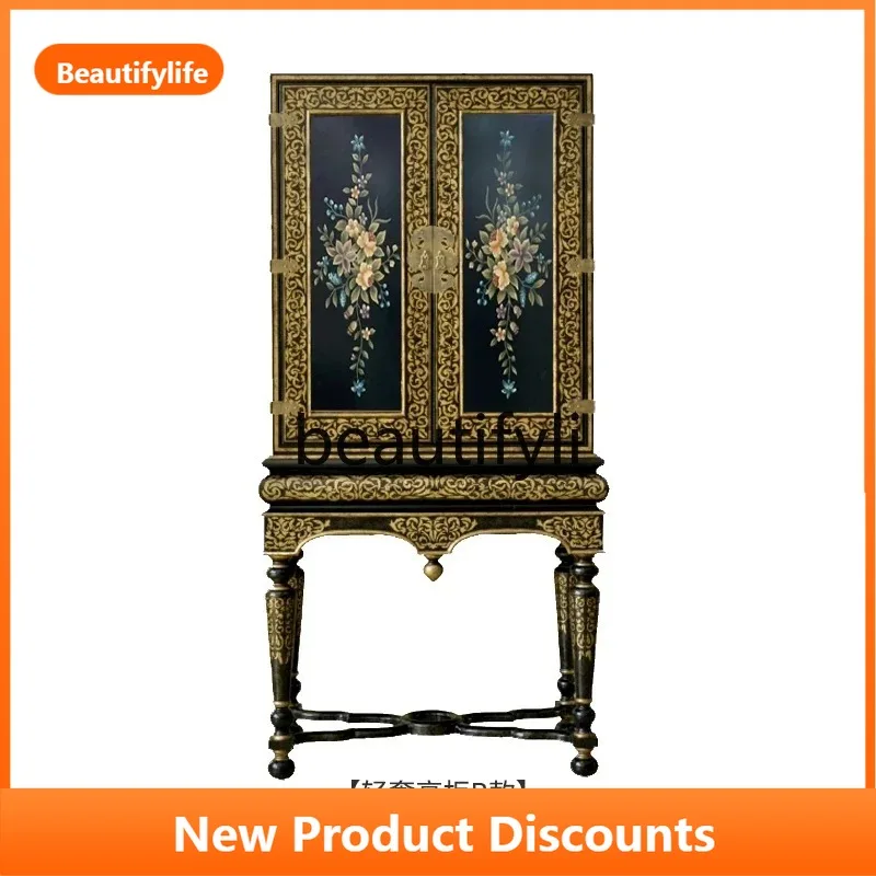

B567 European luxury decorative locker high-end decorative carved wine cabinet retro painted bookcase