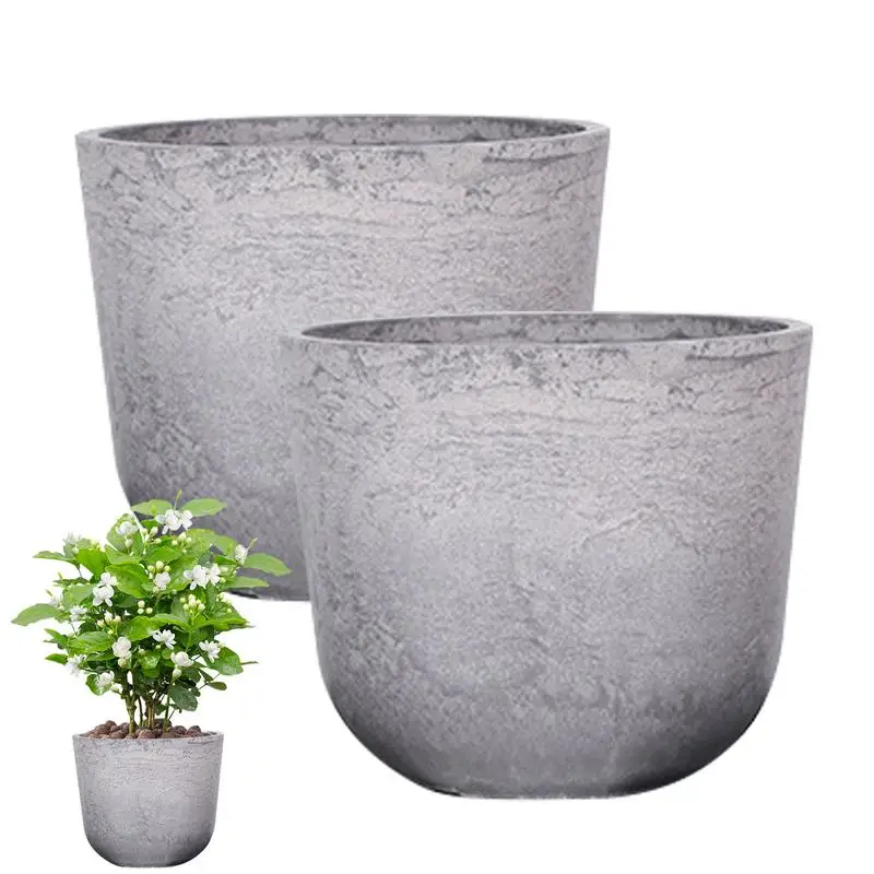 Indoor Flower Pots 2pcs Reusable Small Plsnts Pots Modern Marble Pattern Pre-Drilled Drainage Holes Design Potted Plant