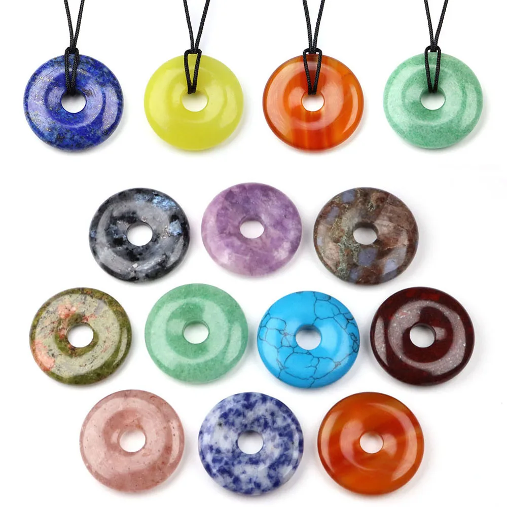 30MM Natural Stones Donut Healing Crystals Amethyst Tiger Eye Lapis Lazuli Round Gemstones Energy Mineral Crafts DIY Accessories
