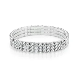 Braccialetto elastico a tre file semplice temperamento cristallo sposa Pulseira Bling Bangle per donna uomo gioielli matrimonio regalo di natale