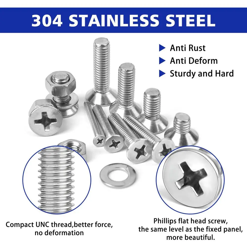 Kit surtido de tornillos de acero inoxidable, 1575 Uds., arandelas de cabeza plana Phillips, resistencia a la oxidación, corrosión y óxido, compacta