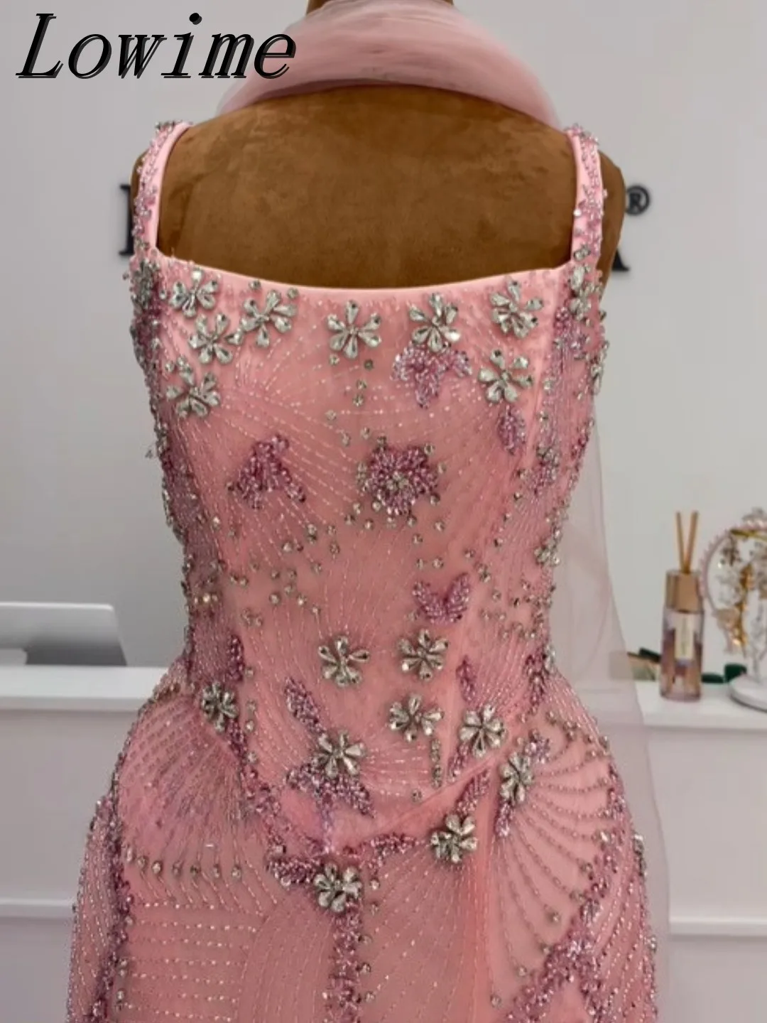 أزياء حمالة الديكور السباغيتي حزام أكمام فساتين السهرة الرسمية الوردي حفلة عيد ميلاد الحفلة الراقصة حسب الطلب