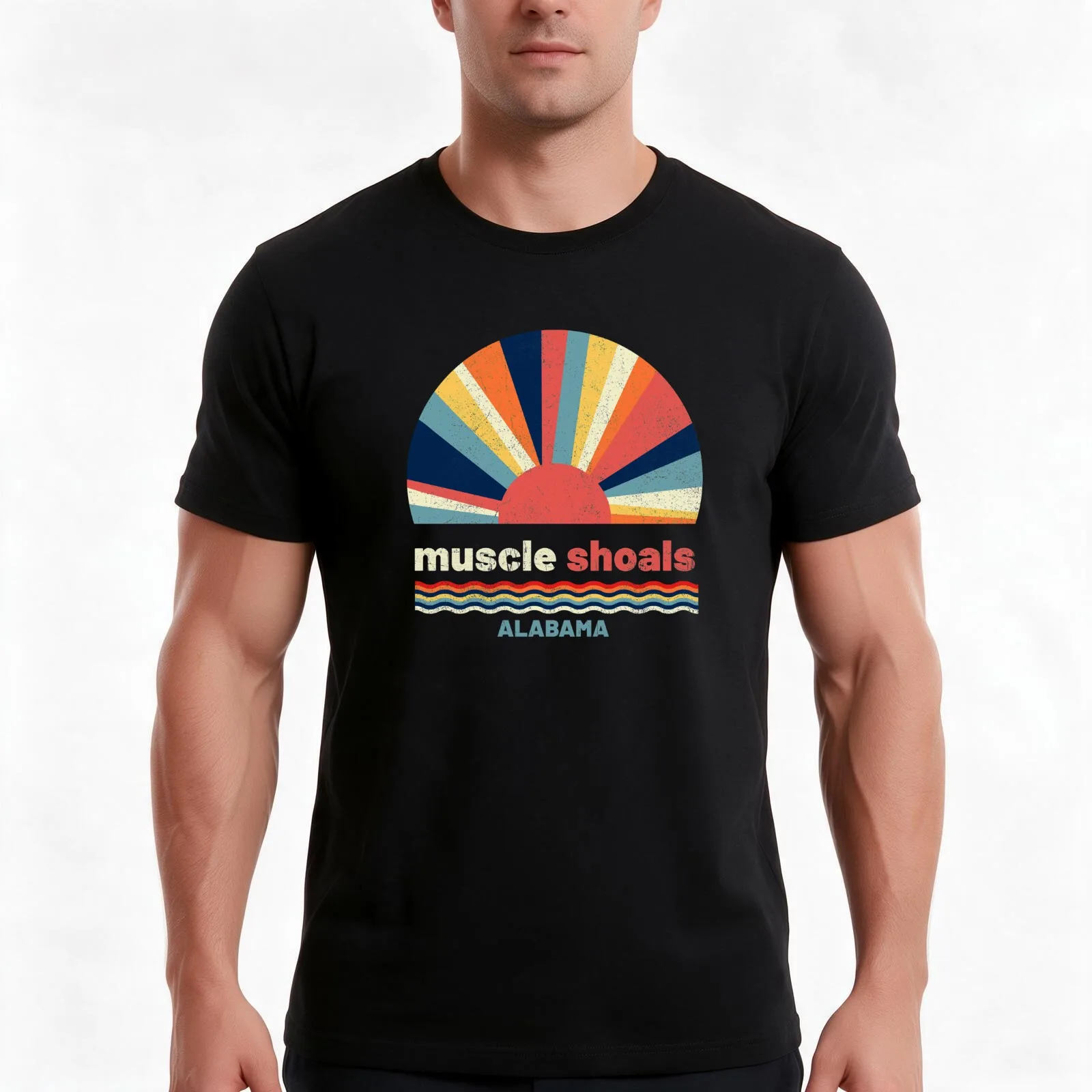 Retro Vintage Muscle Shoals T-Shirt, Summer Casual Cotton Tee, Oversized Streetwear Tops, Vintage Graphic Print, 100% Cotton