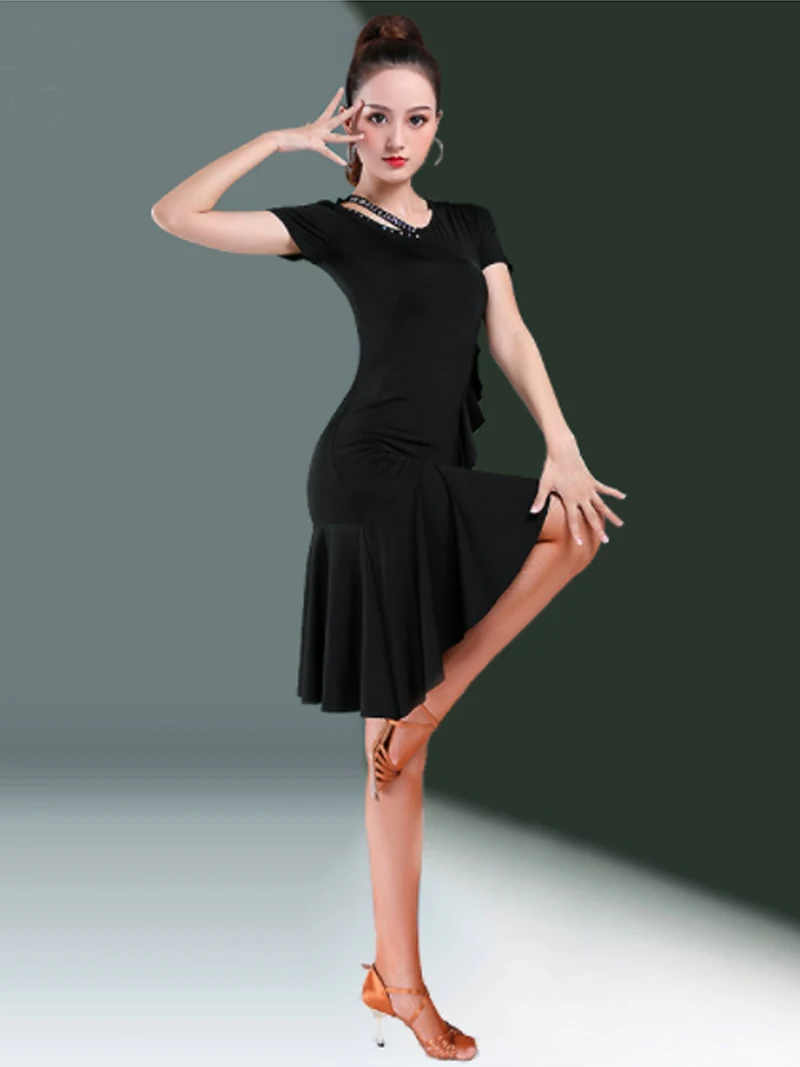 Latin Dancewear Adult Women Prom Party Sexy Dancewear Black Tight New Latin Dance Skirt Competition Performance Costume