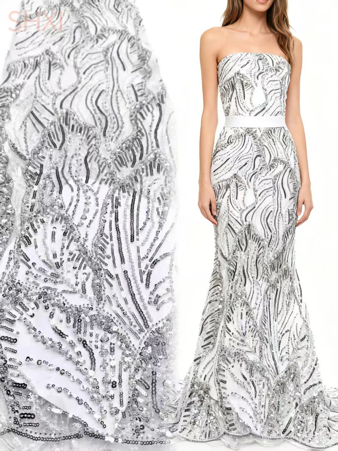 

Африканское кружево с вышивкой блестками, тяжелая французская тюлевая сетчатая ткань с бисером и цветочным принтом для платья со шлейфом, 5 ярдов, черная