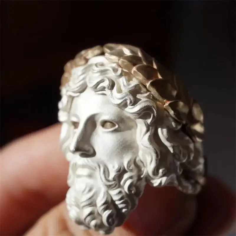 Greek Mythology Zeus Ring Burning White Craftsmanship Niche Retro Hand-carved Design Sense Art Ring