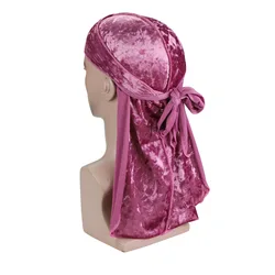 Unisex Diamond Velvet Durags Bandana Headband Turban Hat Men Women Breathable Long Tail Pirate Hats Cap Hip Hop Hair Hands