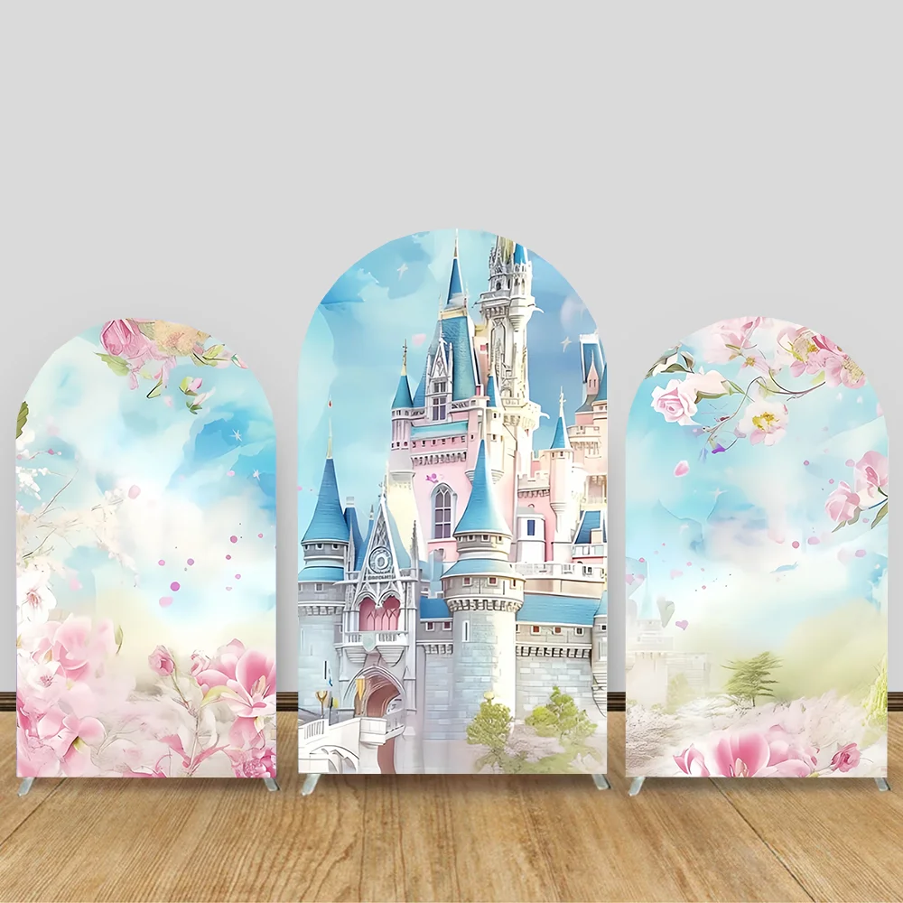 Castle Themed Happy Birthday Background for Prince Princess Pink Blue Custom Name Arch Cover Decorations Royal Party Backdrop