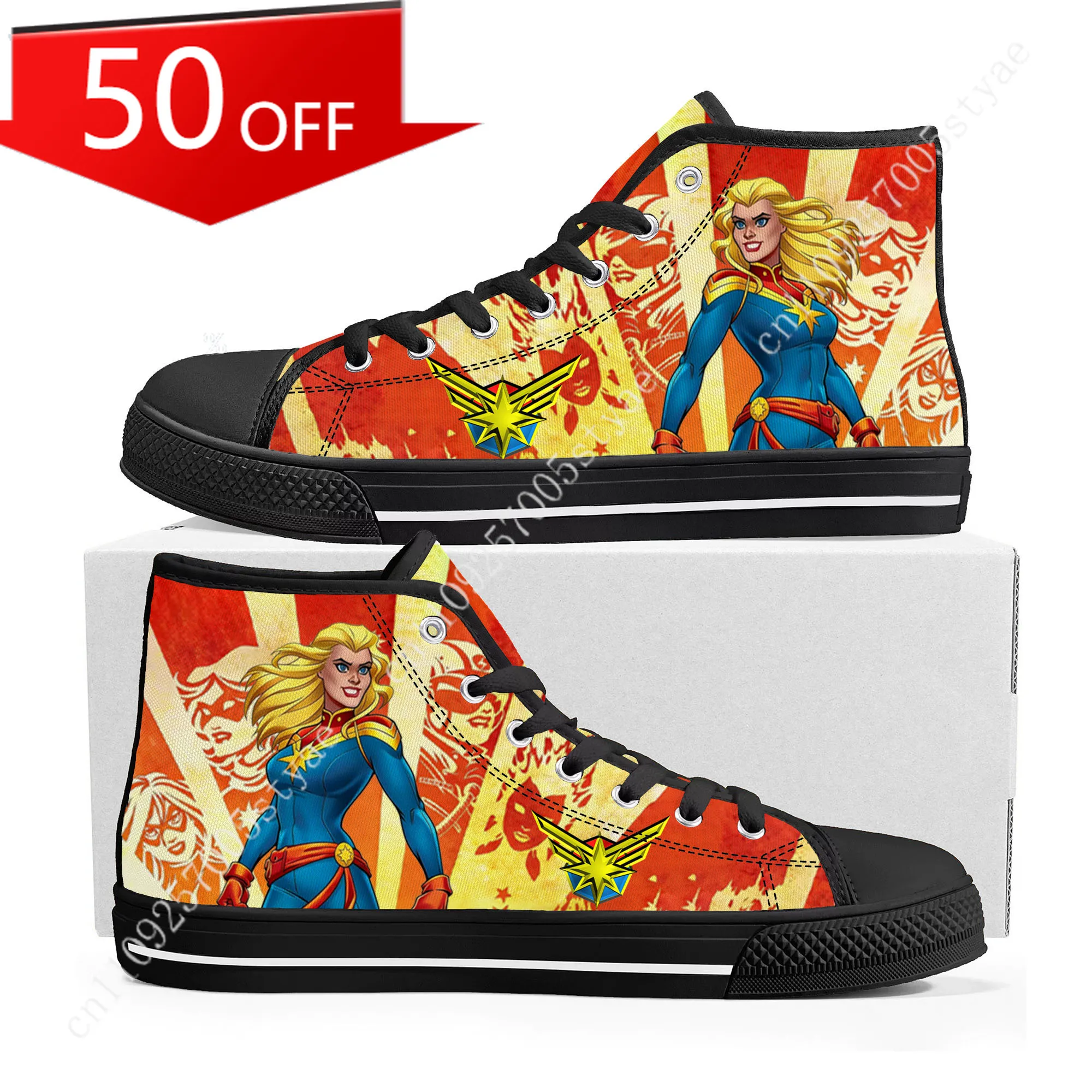 Marvel Captain Marvel High Top High Quality Sneakers Mens Womens Canvas Sneaker Ghana Fashion Casual Shoes Custom Shoes