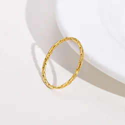 Chic Fine Chain Ring for Women, Gold Color Trendy Stainless Steel Metal Wedding Rings Finger Band, Party Gift to Her Jewelry