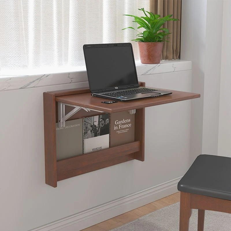 

All solid wood wall-mounted folding desk wall-mounted table suspended study table bookshelf small apartment bedroom study room
