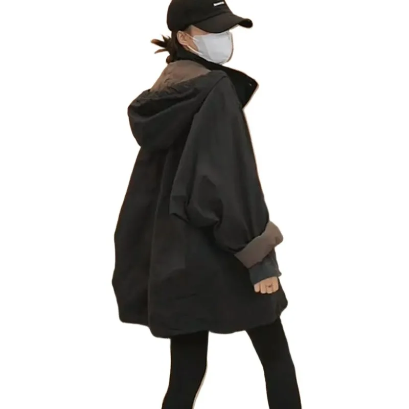 Trench Coat Women's New Version Medium and Long Loose Hooded Big Pocket Padded Top Korean Version Casual Exquisite Simple Trend