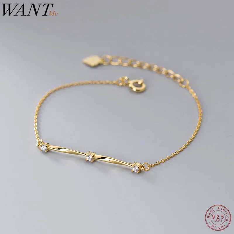 WANTME 925 Sterling Silver Fashion Elegant Twist Charm Chain Bracelet for Women Teen Simple Pave Zircon Bangle Wave Jewelry