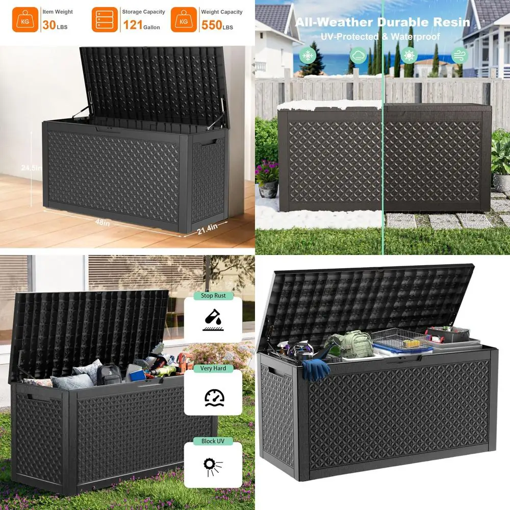 121 Gallon Resin Deck Box, Lockable Outdoor Storage Box for Patio Cushions Storage Furniture,Garden Tools, Pool Supplies, Weathe